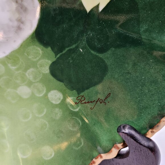 Vintage Handpainted Germany Porcelain Plate – Green Ombre w/ White Fruit & Gold - Picture 3 of 6